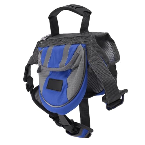 OPPWONG Hundesatteltasche, Hundegeschirr-Satteltasche für Kleine, Mittelgroße und Große Hunde, Hunderucksack, Hundereisetasche, Hundeweste mit Reflektierendem Streifen für Camping, (Blue) von OPPWONG