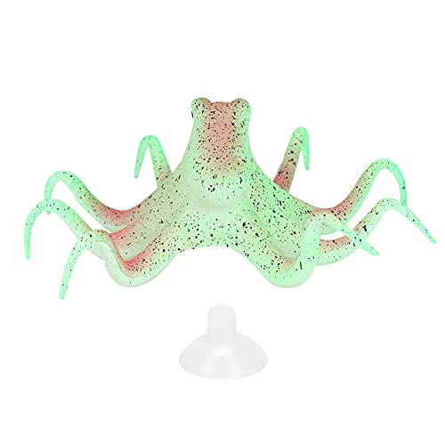 OPPWONG Oktopus-Ornament, Silikon, Künstlicher Fluoreszierender Simulationskrake, Schwimmender Oktopus, Schwimmende Aquarium-Dekorationen mit Saugnapf für Aquarium-Dekoration (Green) von OPPWONG