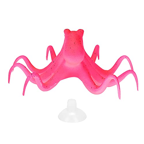 OPPWONG Oktopus-Ornament, Silikon, Künstlicher Fluoreszierender Simulationskrake, Schwimmender Oktopus, Schwimmende Aquarium-Dekorationen mit Saugnapf für Aquarium-Dekoration (Rot) von OPPWONG