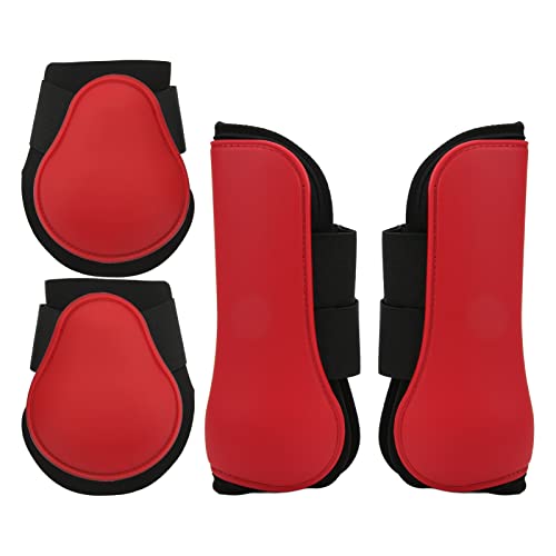 OPPWONG Pferdestiefel, 4pcs PU -Shell -Pferdehöhenstiefel Schiene für Pferde Reitstiefel Vorderbein für Training Springen (1 rot einstellen Groß) von OPPWONG