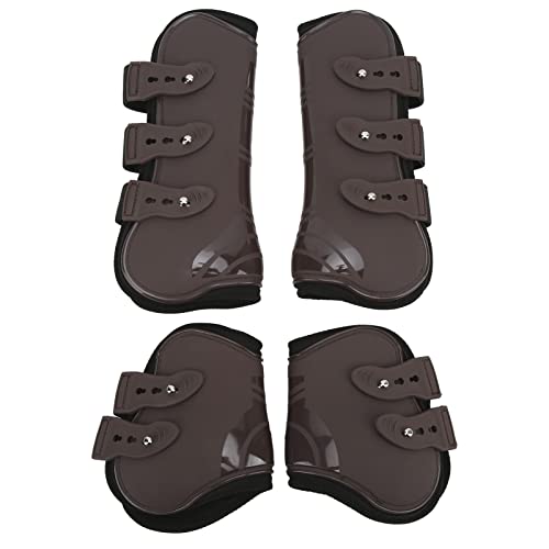 OPPWONG Schienengamaschen für Pferde, PU-Shell-Sehnen-Fetlock-Klammerschutzstiefel, Pferdeschuhe, Stehbandagen für Pferde, (Set aus brauner Vorder- und Rückseite 2400 ml) von OPPWONG