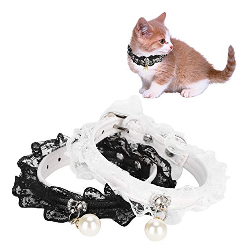 Perlen-Katzenhalsband, 2 Stück, Spitze, Hochzeitskleid, Festivals, Dekoration, Hundehalsband, Hundehalskette, Yorkie-Mädchen-Kleidung, Kostüm-Outfits, Zubehör für Kleine Katzen, von OPPWONG