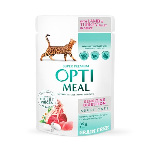 OPTIMEAL™. Grain Free Complete сanned pet Food for Adult Cats with Sensitive Digestion with Lamb and Turkey Fillet in Sauce, Box (12x0,085 kg) von Optimeal