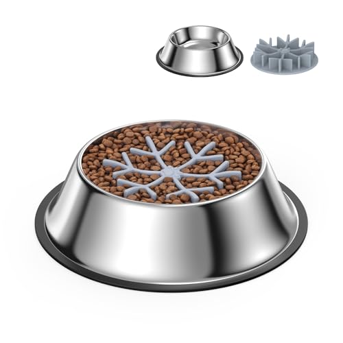 Antischlingnapf Hunde Groß, 2 in 1 Slow Feeder Hundenapf Einfügung & Futternapf, Anti-Schlucken, Interaktive Hundenapf, Sicherheit Haltbarer Futternapf für Hunde Katzen, Langsam Fressen Dog Bowl von OQIMAX