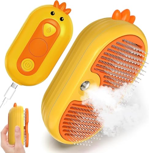 OQIMAX 3-In-1 KatzenbüRste mit Dampf, Katzen Dampfbürste mit Spray für Langes/Kurzes Haar, Steamy Brush Katze Dampfbürste für Katzen Hunde zur Haarentfernung, Selbstreinigender Hundebürste mit Dampf von OQIMAX