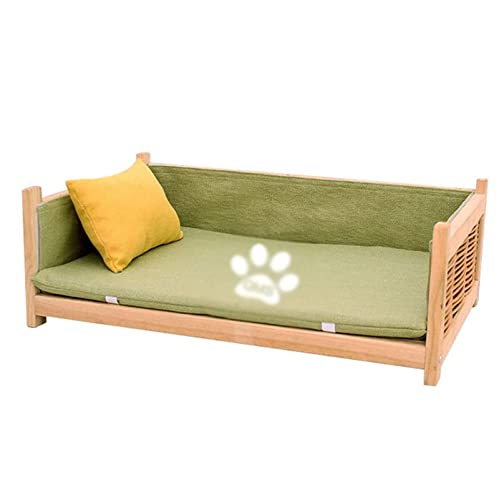 OQOPO Hundebett aus Holz Erhöhte Hundebetten aus Holz mit grüner Matratze, tragbares Haustierbett, Schlafsofa, Couch, Hundehütte für mittelgroße und kleine Katzen und Hunde Erhöhtes Hundebett von OQOPO