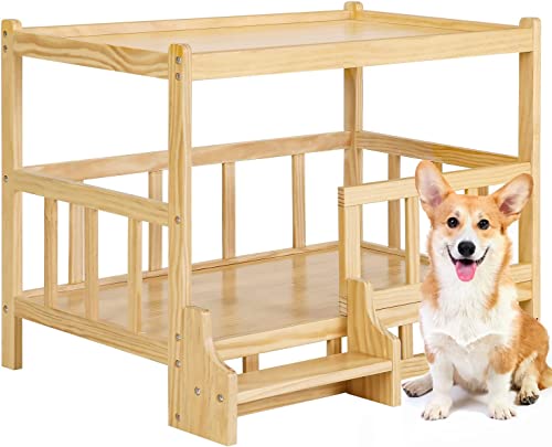 OQOPO Hundebett aus Holz Hölzerner Hundebettrahmen, Hundehüttenmöbel, erhöhtes Haustierbett, Hundekoje, Holzbett, Hundebett mit Gittern für mittelgroße und kleine Hunde Erhöhtes Hundebett von OQOPO