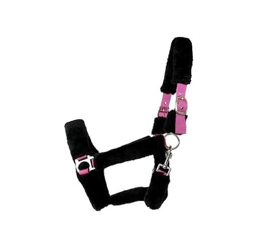 OR S-LINE Pferde weiches gepolstertes Teddyfell - Halfter mit Kunstfell - Plüschfell verstellbar Petrol-weiß für Cob (Pink-Schwarz, Warmblut/Full) von OR S-LINE