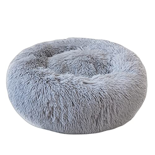 Anti-Angst-Hundebett für extra große, große, mittelgroße und kleine Hunde, rundes Hundebett, Katzenbett, Donut-Kuschelbett, beruhigendes Haustierbett, Sofa, Welpenbett, Kätzchenbett, 100 cm, Hellgrau von OREAMY