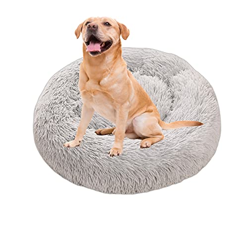 Donut-Hundebett, großes Hunde- und Katzenbett, Plüsch-Donut-Kuschelbett mit rutschfester Unterseite, rundes, beruhigendes Haustierbett, waschbar, Katzenkissen, Bett, Welpenhütte, Schlafsack, 100 cm, von OREAMY