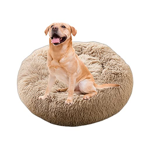 Donut-Hundebett, großes Hunde- und Katzenbett, Plüsch-Donut-Kuschelbett mit rutschfester Unterseite, rundes, beruhigendes Haustierbett, waschbar, Katzenkissen, Bett, Welpenhütte, Schlafsack, 100 cm, Khaki von OREAMY