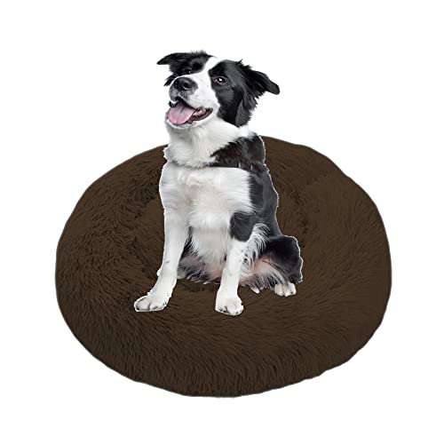 Große Hundebetten 70/90/120/140/160 cm Angst Donut Hundebett Matratze Katzenbett Weiches Warm Plüsch Haustier Kissen Fluff Haustier Nest Beruhigende Haustierbetten für mittelgroße/große Hunde, L - 120 x 120 x 20 cm, Braun von OREAMY