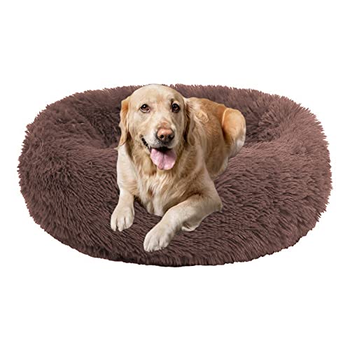 Haustierbett für extra große, mittelgroße oder kleine Hunde und Katzen, rundes Angst-Hundebett, Donut-Haustierbett, beruhigendes Welpenbett, weiches Haustiernest, selbstwärmendes Kätzchen-Kuschelbetten, 130 cm, Kaffee von OREAMY