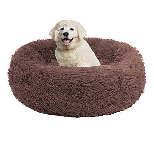 Hundebetten für kleine/mittelgroße/große Hunde mit rutschfester Unterseite, 20 cm hoch, beruhigend, großes Haustierbett, flauschiges Kuschelkissen, Haustiernest, maschinenwaschbar, 140 cm, Kaffee von OREAMY