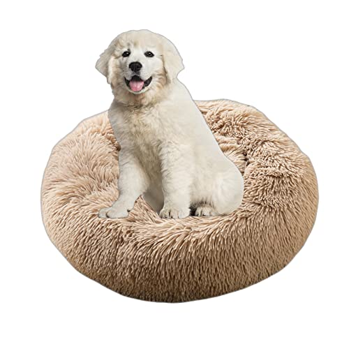 Plüsch-Hundebett, beruhigend, Donut-Hundekissen, rundes Haustiernest, flauschig, Katzenbett, Matratze für Welpen, Haustierkissen, Matte mit rutschfester Unterseite, maschinenwaschbar, 3XL-150 cm, Khaki von OREAMY