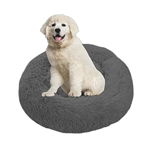 Plüsch-Hundebett, beruhigend, Donut-Hundekissen, rundes Haustiernest, flauschig, Katzenbett, Matratze für Welpen, Haustierkissen, Matte mit rutschfester Unterseite, maschinenwaschbar, M-70 cm, Dunkelgrau von OREAMY