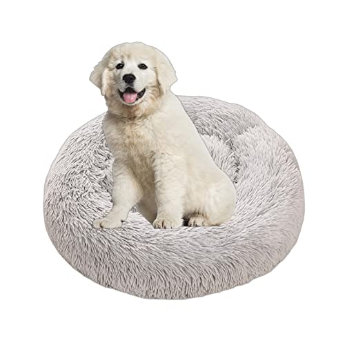 Plüsch-Hundebett, beruhigend, Donut-Hundekissen, rundes Haustiernest, flauschig, Katzenbett, Matratze für Welpen, Haustierkissen, Matte mit rutschfester Unterseite, maschinenwaschbar, S-50 cm, Hellgrau von OREAMY