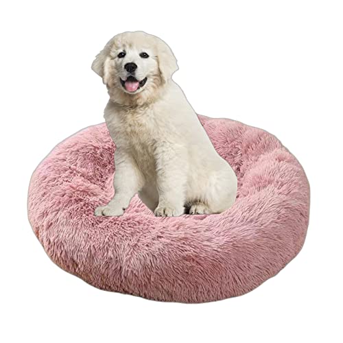 Plüsch-Hundebett, beruhigend, Donut-Hundekissen, rundes Haustiernest, flauschig, Katzenbett, Matratze für Welpen, Haustierkissen, Matte mit rutschfester Unterseite, maschinenwaschbar, XL-110 cm, Rosa von OREAMY