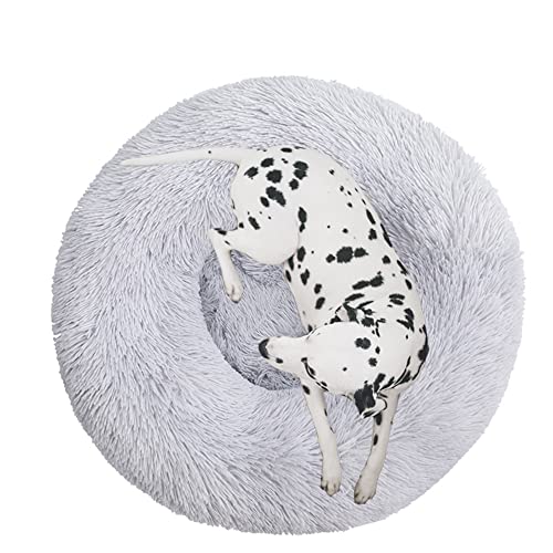 Rundes Plüsch-Hundebett für Katzen, beruhigendes Donut-Kuschelbett, weiches, flauschiges Katzensofakissen, Kätzchen, Welpen, Kissen, rundes Haustierbett für kleine/mittelgroße/große Hunde, 110 cm, Hellgrau von OREAMY