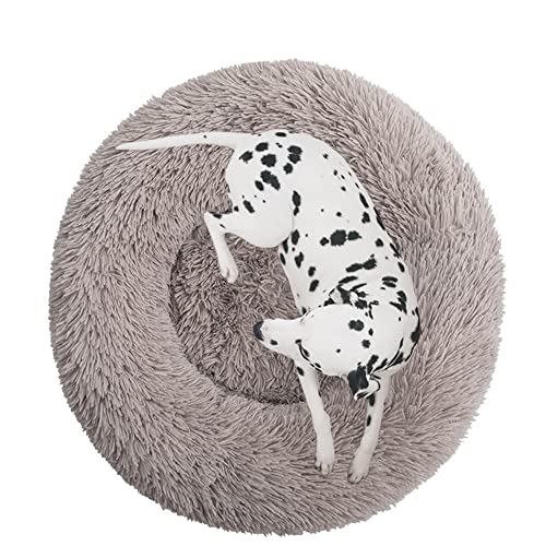 Rundes Plüsch-Hundebett für Katzen, beruhigendes Donut-Kuschelbett, weiches, flauschiges Katzensofakissen, Kätzchen, Welpen, Kissen, rundes Haustierbett für kleine/mittelgroße/große Hunde, 130 cm, Hellbraun von OREAMY