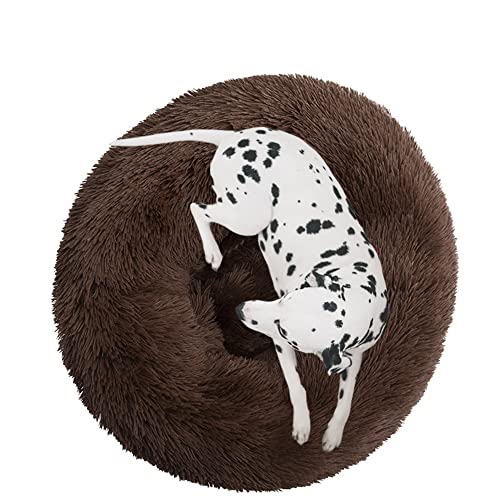 Rundes Plüsch-Hundebett für Katzen, beruhigendes Donut-Kuschelbett, weiches, flauschiges Katzensofakissen, Kätzchen, Welpen, Kissen, rundes Haustierbett für kleine/mittelgroße/große Hunde, 150 cm, Dunkelbraun von OREAMY