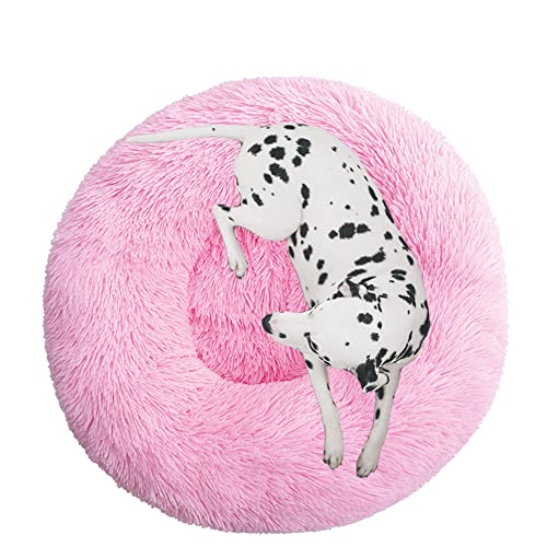 Rundes Plüsch-Hundebett für Katzen, beruhigendes Donut-Kuschelbett, weiches, flauschiges Katzensofakissen, Kätzchen, Welpen, Kissen, rundes Haustierbett für kleine/mittelgroße/große Hunde, 160 cm, Rosa von OREAMY