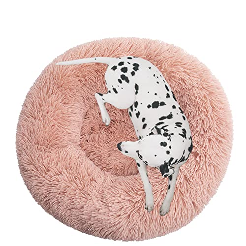 Rundes Plüsch-Hundebett für Katzen, beruhigendes Donut-Kuschelbett, weiches, flauschiges Katzensofakissen, Kätzchen, Welpen, Kissen, rundes Haustierbett für kleine/mittelgroße/große Hunde, 50 cm, Rosa von OREAMY