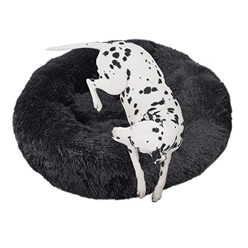 Rundes Plüsch-Hundebett für Katzen, beruhigendes Donut-Kuschelbett, weiches, flauschiges Katzensofakissen, Kätzchen, Welpen, Kissen, rundes Haustierbett für kleine/mittelgroße/große Hunde, 70 cm, Schwarz von OREAMY