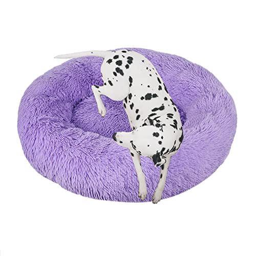 Rundes Plüsch-Hundebett für Katzen, beruhigendes Donut-Kuschelbett, weiches, flauschiges Katzensofakissen, Kätzchen, Welpen, Kissen, rundes Haustierbett für kleine/mittlere/große Hunde, 130 cm, Violett von OREAMY