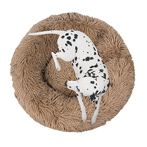 Rundes Plüsch-Katzen-Hundebett, beruhigendes Donut-Kuschelbett, weiches, flauschiges Katzensofakissen, Kätzchen, Welpen, Kissenmatte, rundes Haustierbett für kleine/mittlere/große Hunde, 130 cm, Khaki von OREAMY