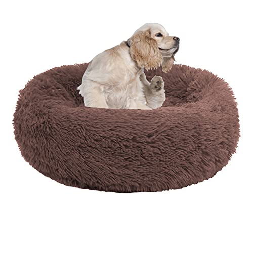 Rundes beruhigendes Hundebett, Katzenbett, Matratze, Welpen, Kätzchen, Kuschelbett, extra großes Hundekissen, Sofa, warmes Plüsch-Haustierbett, Haustiernest mit rutschfester Unterseite, 160 cm, Kaffee von OREAMY