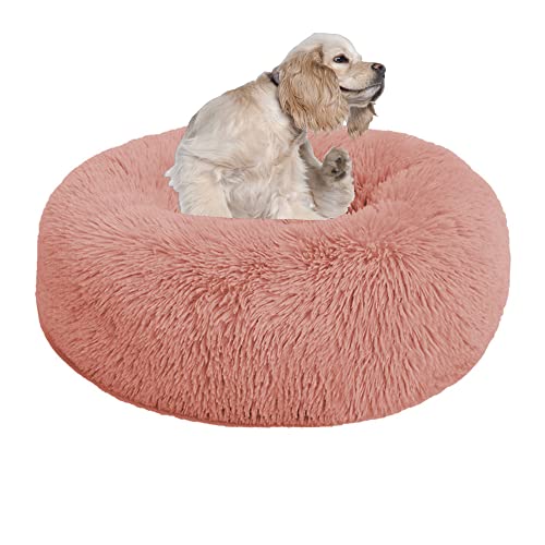 Rundes beruhigendes Hundebett, Katzenbett, Matratze, Welpen, Kätzchen, Kuschelbett, extra großes Hundekissen, Sofa, warmes Plüsch-Haustierbett, Haustiernest mit rutschfester Unterseite, 160 cm, Rosa von OREAMY