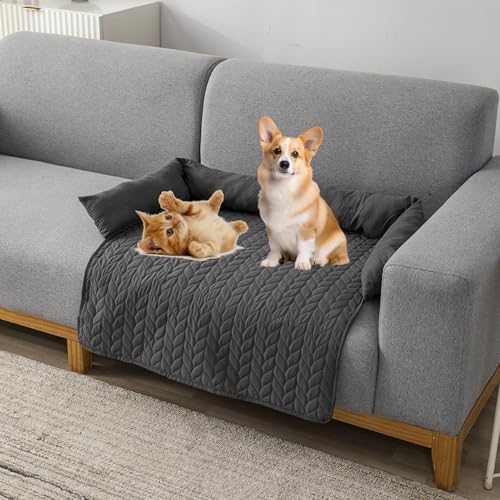 OREZAUQS Couchbezug für Hunde, Hundesofa, Sofaschoner von Haustieren, Hundematte für Möbelschutz, Haustier-Sofa-Matte für Hunde, Hundemöbel, Bett, Sofakissen, waschbar (grau, 102 x 90 x 16 cm) von OREZAUQS