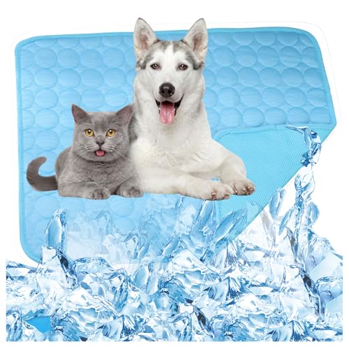 OREZAUQS Kühlkissen Kühl Hundematte Kühlmatte Hunde Kühlmatratze für unterwegs rutschfest Wasserabsorbierend Tragbar Geruchlos Hundedecke (L,Blau) von OREZAUQS