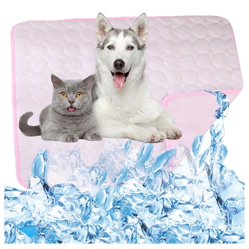 OREZAUQS Kühlkissen Kühl Hundematte Kühlmatte Hunde Kühlmatratze für unterwegs rutschfest Wasserabsorbierend Tragbar Geruchlos Hundedecke (L,Rosa) von OREZAUQS