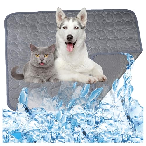 OREZAUQS Kühlkissen Kühl Hundematte Kühlmatte Hunde Kühlmatratze für unterwegs rutschfest Wasserabsorbierend Tragbar Geruchlos Hundedecke (L,grau) von OREZAUQS