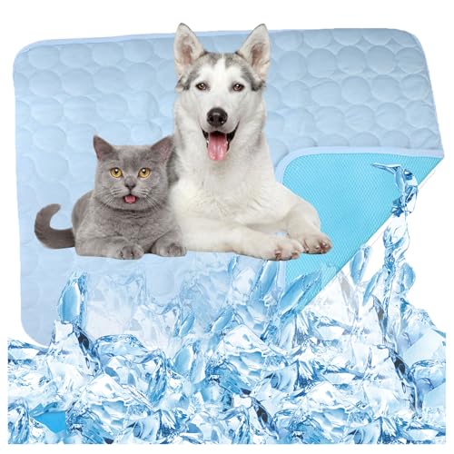 OREZAUQS Kühlkissen Kühl Hundematte Kühlmatte Hunde Kühlmatratze für unterwegs rutschfest Wasserabsorbierend Tragbar Geruchlos Hundedecke (L,hellblau) von OREZAUQS