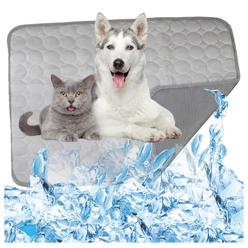 OREZAUQS Kühlkissen Kühl Hundematte Kühlmatte Hunde Kühlmatratze für unterwegs rutschfest Wasserabsorbierend Tragbar Geruchlos Hundedecke (XS,hellgrau) von OREZAUQS