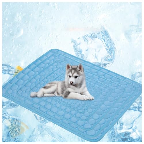 OREZAUQS Kühlmatte Hunde Kühlmatratze Kühlkissen Kühl Hundematte für unterwegs rutschfest Wasserabsorbierend Tragbar Geruchlos Hundedecke Waschbar (L,Blau) von OREZAUQS