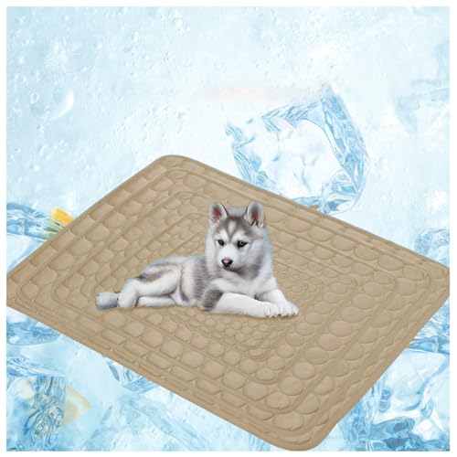 OREZAUQS Kühlmatte Hunde Kühlmatratze Kühlkissen Kühl Hundematte für unterwegs rutschfest Wasserabsorbierend Tragbar Geruchlos Hundedecke Waschbar (L,braun) von OREZAUQS