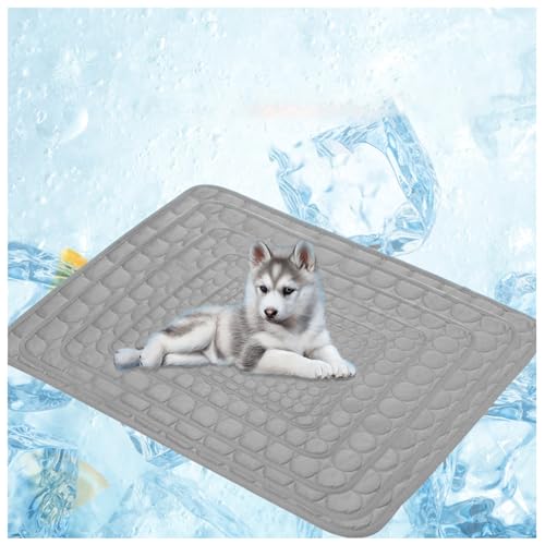 OREZAUQS Kühlmatte Hunde Kühlmatratze Kühlkissen Kühl Hundematte für unterwegs rutschfest Wasserabsorbierend Tragbar Geruchlos Hundedecke Waschbar (L,grau) von OREZAUQS