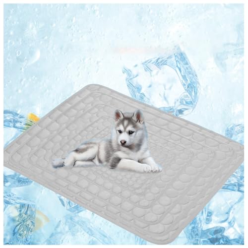 OREZAUQS Kühlmatte Hunde Kühlmatratze Kühlkissen Kühl Hundematte für unterwegs rutschfest Wasserabsorbierend Tragbar Geruchlos Hundedecke Waschbar (M,hellgrau) von OREZAUQS