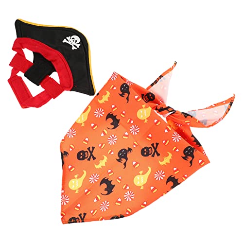 ORFOFE 1 Satz Katzenkostüm-Set Piratenhut-Kostümmütze Halloween-Dekor Cosplay-Outfits Halloween Costume Halloween Kleidung Haustier-Katzenbandana Halloween-Katzenschal Polyester Orange von ORFOFE