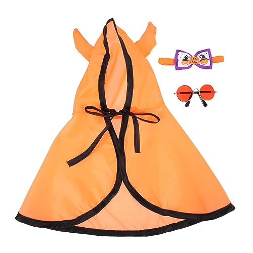 ORFOFE 1 Satz Katzenumhang dekoratives Katzenkostüm Haustier-Teufel-Kostümumhang Kätzchen Fliege cat Clothing katzenbekleidung Party-Katzen-Umhang Junge Katzenhalsband Polyester Orange von ORFOFE