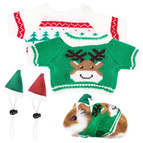 ORFOFE Weihnachtskostüm-Set für Haustiere Meerschweinchen Weihnachtsoutfit Hase und Weihnachtsbaummütze Meerschweinchen-Kleidung für Haustiere von ORFOFE