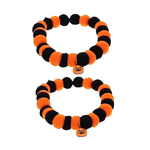 ORFOFE 2 Stück Halloween Halsband Kürbis Katzenhalsband Katzenhalsband Halskette Halloween Hundehalsband Katzenhalsband Fliege Und Glöckchen Kürbis Haustierhalsband Plüschball von ORFOFE