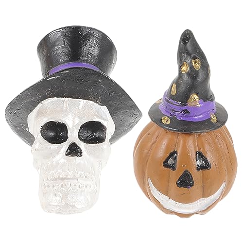 ORFOFE 2St -Kürbis-Ornament Halloween Dekoration Halloween-Dekoration Miniatur-Totenkopffiguren Mini-Halloween-Figuren aus Kunstharz Aquarium Kuchen deko Aquarienfahrzeuge von ORFOFE