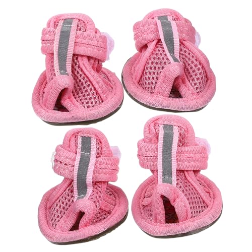 ORFOFE Hundeschuhe aus Netzstoff für den Sommer 4er-Pack atmungsaktive Haustier-Sandalen rutschfest Bequeme Passform Rosa Größe 3 von ORFOFE