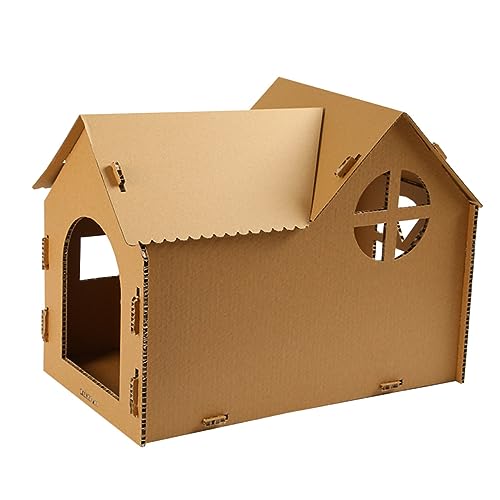 ORFOFE Katzenhaus Kätzchen Kratzbrett Katzenmatte Spielzeug Haustier Kartonhaus katzenhöhle katzenmöbel Krallenschleifspielzeug für Katzen halbgeschlossener Karton Wellpapier Light Brown von ORFOFE