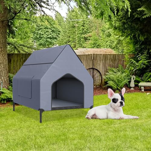 ORHEYA 2 in 1 Erhöhte Hundehütte & Outdoor Hundeliege mit wetterfestem Stoff, strapazierfähigem Oxford-Material & Mesh-Fenster, Hundezelt bis 40 kg, für Innen- und Außenbereiche, 91 x 65.5 x 86.5 cm von ORHEYA